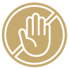 Prohibited symbol with hand inside circle.