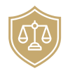 Scales of justice emblem on a shield.