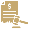 Gavel and invoice icon on black background.