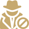 Detective icon with magnifying glass and prohibition.